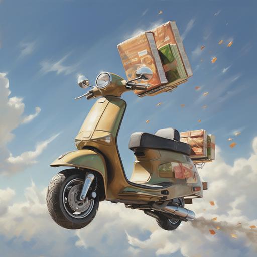 2 books flying after a delivery scooter
