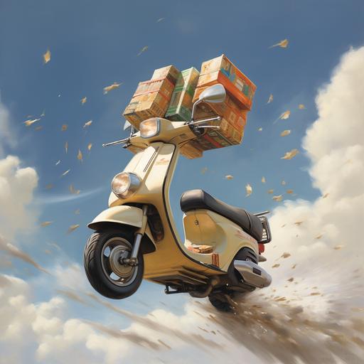 2 books flying after a delivery scooter