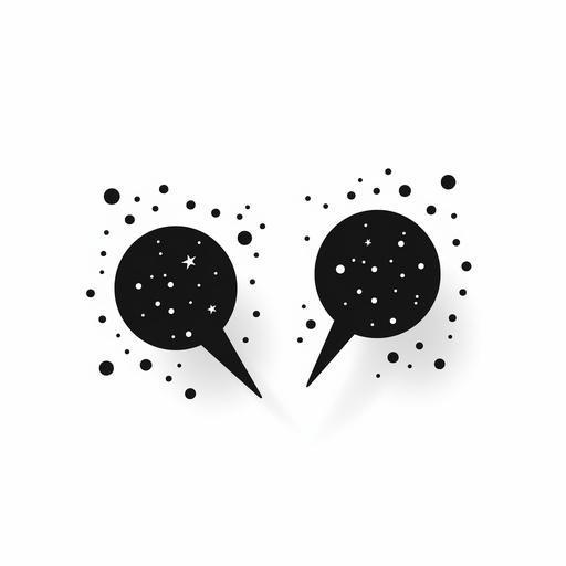 2 chat bubbles with sparkles. Outline vector icon, black line, no shadows, minimalistic, isolated white background, ui, ux, sharp, clean, simplified, universal, consistent. --ar 1:1 --v 5.2