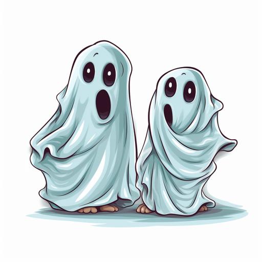 2 spooky blanket ghosts vector. cartoon style. white background