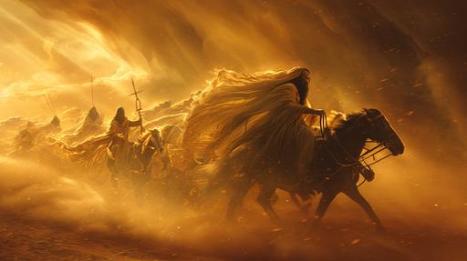 Elijah Running Ahead of Ahab's Chariot to Jezreel: A Manifestation of the Lord's Guidance. Analyze the symbolic act of Elijah running ahead of Ahab's chariot to Jezreel, showcasing the divine guidance and intervention that marked the prophet's journey. image realistic, cinematic style, --ar 16:9 --v 6.0