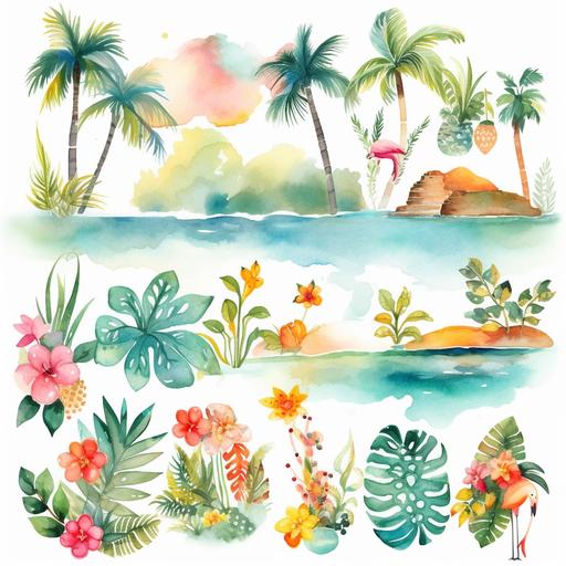 20 single designs, Tropical Watercolor Clipart, Summer Clipart ,Tropical Clipart,Tropical Landscapes Clipart,8k --v 5