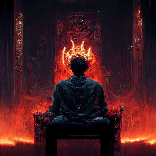 20-year-old man who can open the gates of hell and summon demons,sitting on the throne,8k
