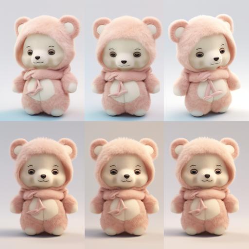 ::4 multiple photos of adorable baby teddy bears, various face expressions, with its eyes closed::5 , wearing cute pastel-colored outfits. 3d render. --v 5.2