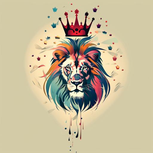 an image of a lion with a crown on its head, simplified in the style of