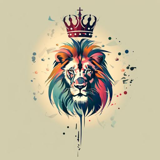 an image of a lion with a crown on its head, simplified in the style of