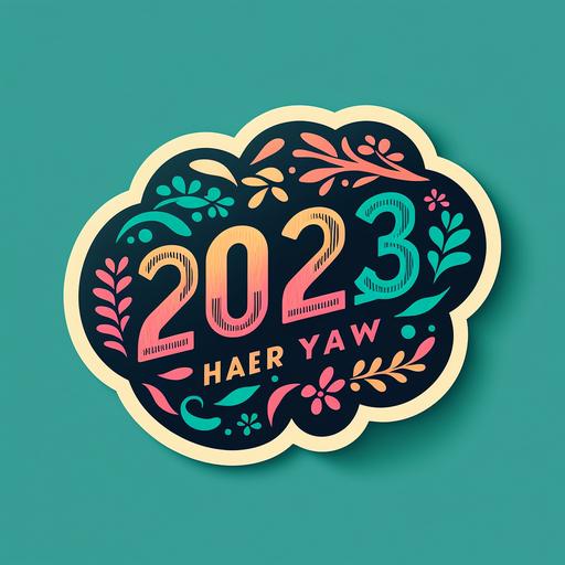 2023 sticker with monochromatic, happy and fun colors logo for happy new year