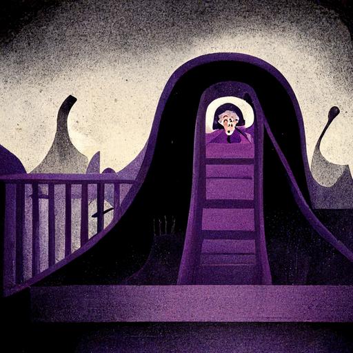 purple cartoon rollercoaster scary night murderous grandma