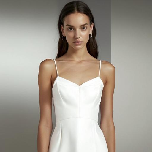 21 years old female model, clean makeup, paris style, wearing a white dress, 100% polyester; lining 95% polyester, 5% elastane, Zip fastening at back, Slim fit sweetheart neckline, cowl overlay at neck, underwired cups, soft padding at cups. sleeveless, adjustable straps, split at back, fully lined,Size small: 54 in / 137 cm, Model is 5 ft 11 in/1.80 m and wears a size small.