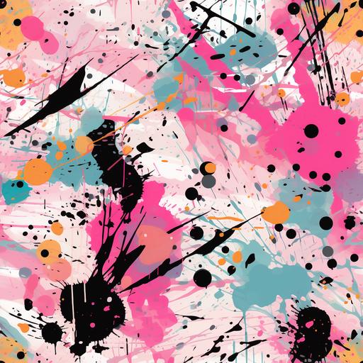 Create a bold pattern design with a splattering effect similar to Jackson Pollock's style, pastel,pink,black --tile