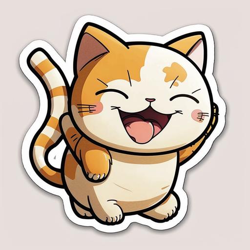 sticker::4 cute happy kawaii cat wearing hoodie cartoon style, smiley face, laughing hard, cartoon Very deformed characters, seamless background, cute, deformed, contour, vibrant, vector, white background::4 --s 250 --q 2 --v 4