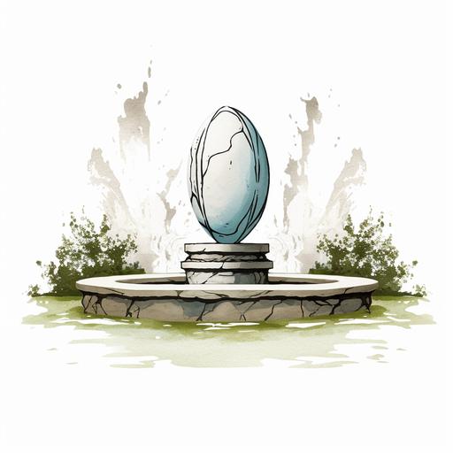 un logo minimaliste avec une fontaine en pierre dans un jardin avec un ballon de rugby ovale gravé dans la pierre de la fontaine --v 5.2
