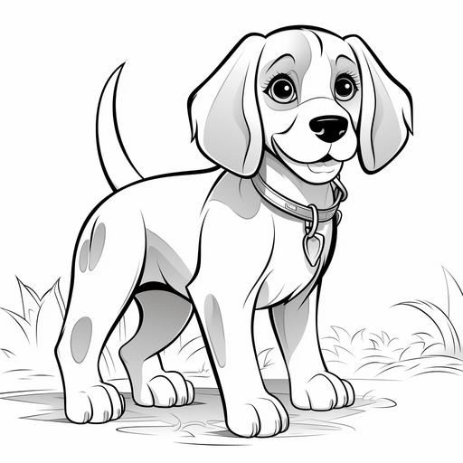 coloring page for kids, beagle, cartoon style, thick line, low detailm no shading