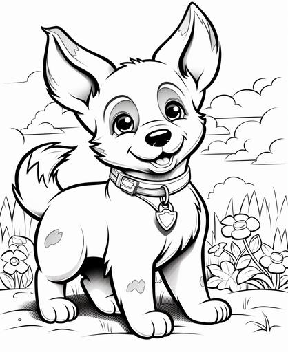 coloring page for kids,Welsh Corgi , cartoon style, thick line, low detailm no shading --ar 9:11