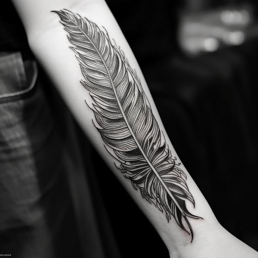 black and white feather tattoo style high detailed --seed 2222