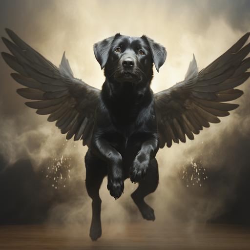 little black lab with angel wings going up to heaven --seed 2222