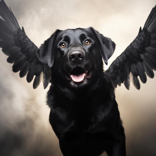 little black lab with angel wings going up to heaven --seed 2222
