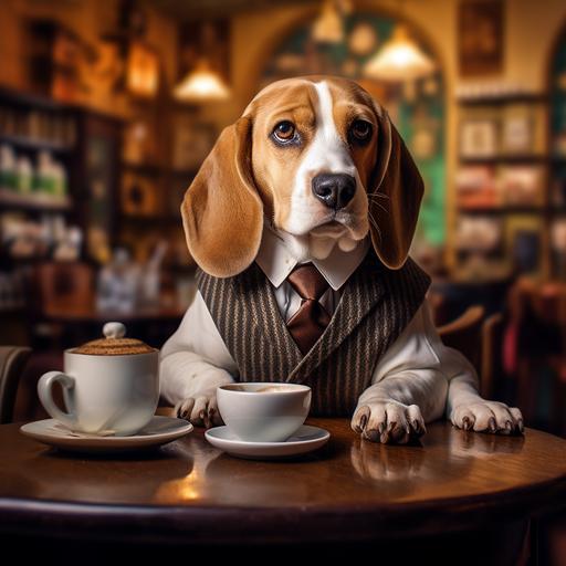 beagle tomando café