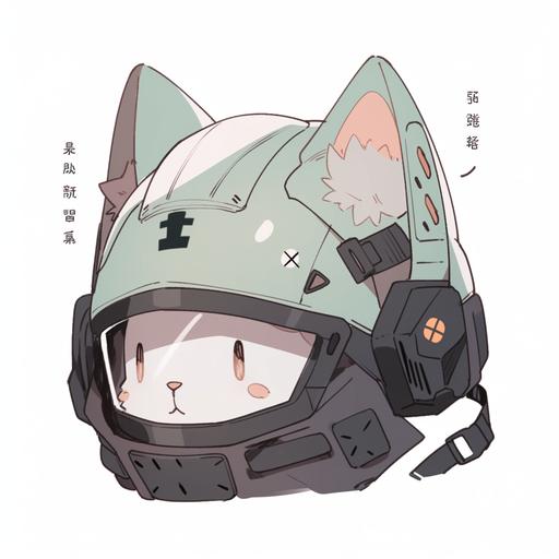 cat, wearing helmet with radiation precaution sign, headshot , white background, japanese manga style, duo color --niji 5