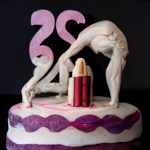 24th birthday cake with sassy trans woman lipstick doing the splits