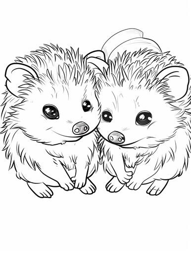 imagine, space key, 복붙 coloring pages for couples, a baby Hedgehogs couple, cartoon style, thick outline, low detail, no shading --ar 3:4