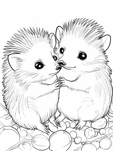 imagine, space key, 복붙 coloring pages for couples, a baby Hedgehogs couple, cartoon style, thick outline, low detail, no shading --ar 3:4