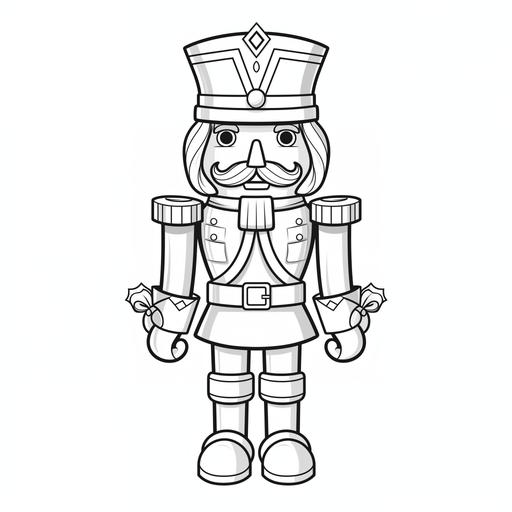 colouring book for children, christmas wooden nutcracker toy soldier, cartoon style, no shading, low detail, thick lines ar 9:11 Message 