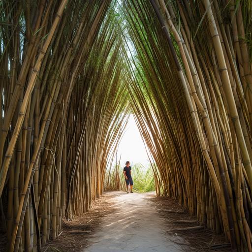 animated, giant bamboo fort, 15 foot bamboo walls, bamboo tied together, 500 feet long, covering 5 acres, on an island, near the beach