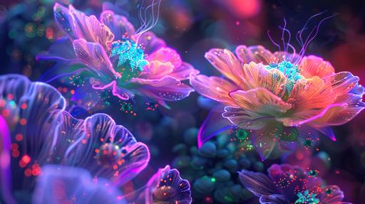 2674_space fantasy flowers, neon colors. Neon style --ar 16:9