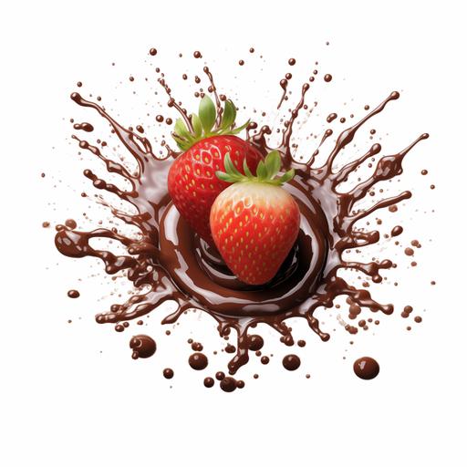Strawberries, splash, flavor chocolate Strawberry, realistic photography, top view, isolated on white --v 5.1