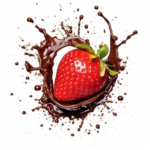 Strawberries, splash, flavor chocolate Strawberry, realistic photography, top view, isolated on white --v 5.1