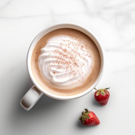 Strawberry Hot Chocolate ,top view, minimal, isolated on white, 4k --v 5.2