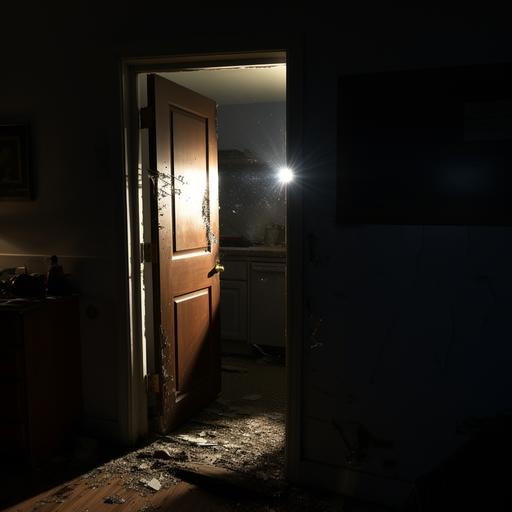 bedroom door cracked open in the dark,realistic,4k--16:9