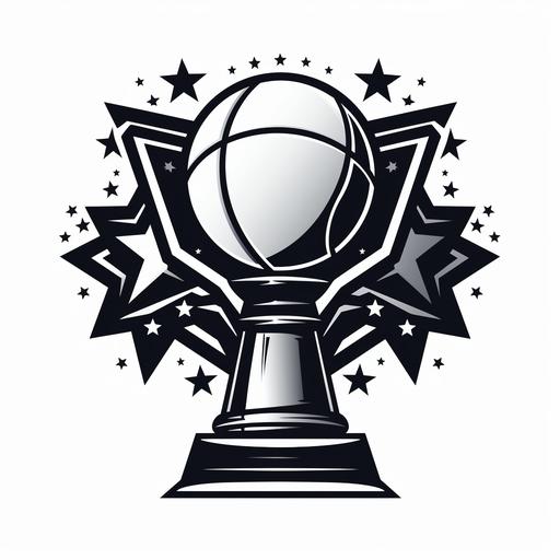 a simple black and white basketball trophy logo with stars to represent multiple championships