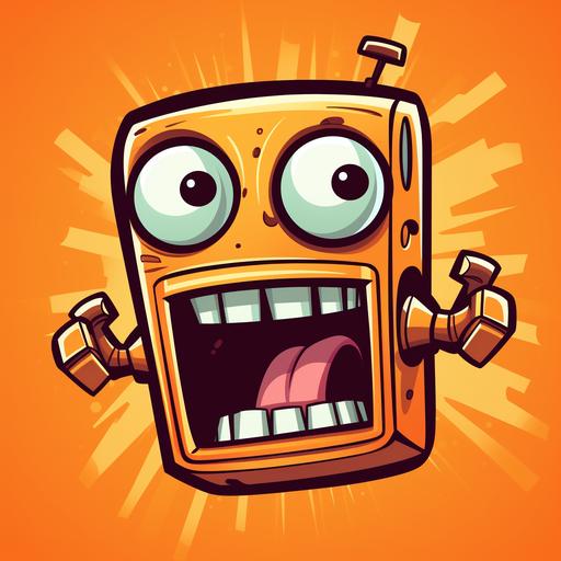 Funny screaming robot, Mad and slightly goofy, style suitable for an app icon, futurama beelzebot like, orange background