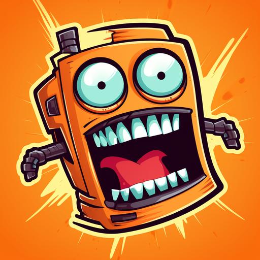 Funny screaming robot, Mad and slightly goofy, style suitable for an app icon, futurama beelzebot like, orange background