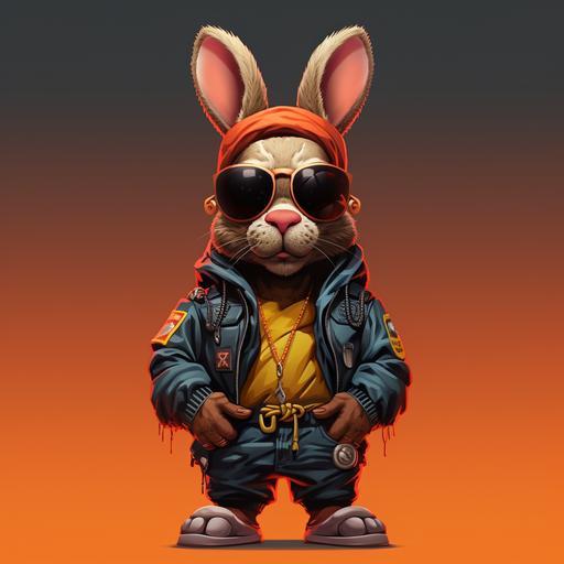 Cartoon rabbit rapper in the style of Busta Rhymes