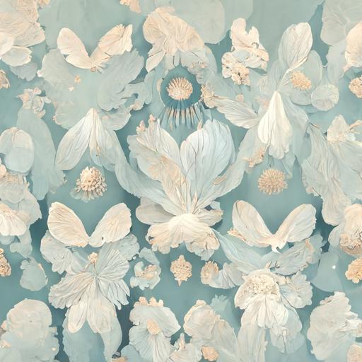 2D flat wallpaper repeating of porcelain and transfers are graphics, eggshell background? Baby blue wallpaper pattern, ethereal, ephemeral, elegant, grande --s 5000