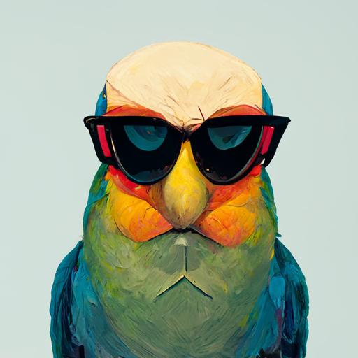2d cartoon character parrot face with sunglasses portrait