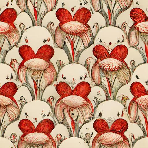 2d half drop Alice in Wonderland children's wallpaper, a stunningly beautiful repeating pattern, wonderland-core Alice-core, style of Ming Doyle and Matt Ryan, Heavily drawn lines, brushed inks, color ink, expressive detailed faces, comic illustration, woodless color pencils, red and white roses, flamingos, rabbit, Alice, Madhatter, croquet --tile --v 3