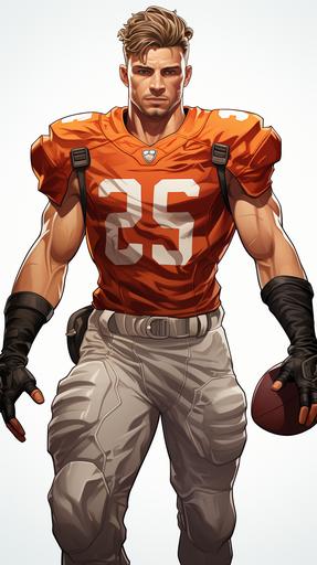 2d illustrated cartoon of muscled football player standing on field on white background --ar 9:16 --q 2 --s 750