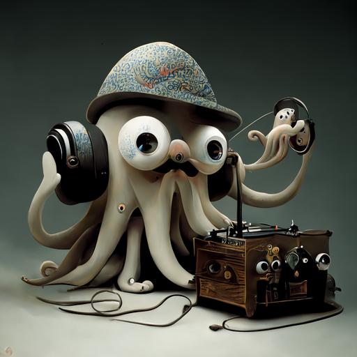 2d, octopus deejay with hat and mustaches, cartoon characters, 1940 walt disney --v 4