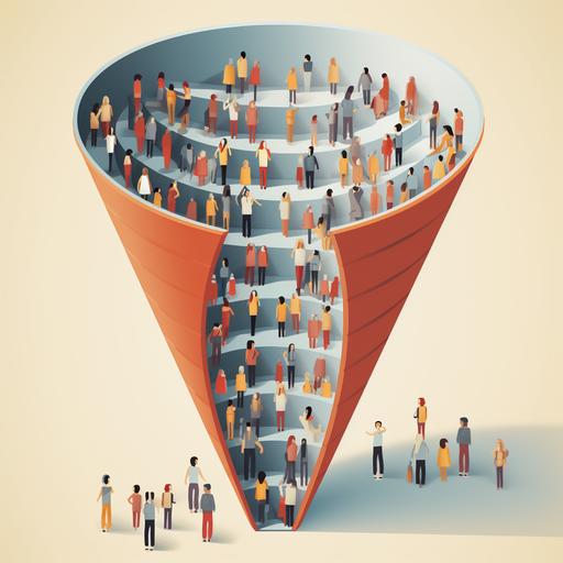 2d representation of a crowded sales funnel minimalism