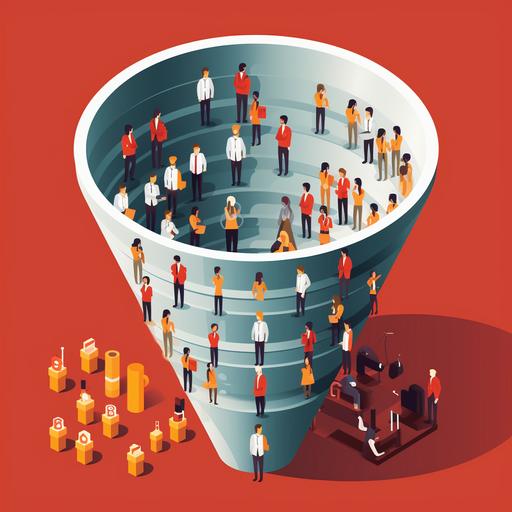 2d representation of a crowded sales funnel minimalism