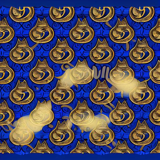 2d wallpaper, Islamic designer style money bag logo, seamless pattern, repeat, half drop, royal blue vivid dirty gold highlights --q 2 --upbeta --s 750