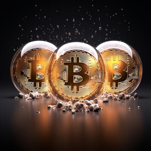 3 bubbles with bitcoin logo