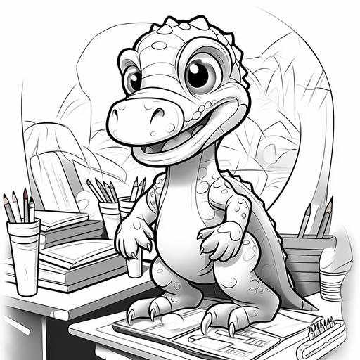 Black and white coloring book page for children, dinosaur, Velociraptor, cartoon style, thick lines, no shading, ar-- 9:11