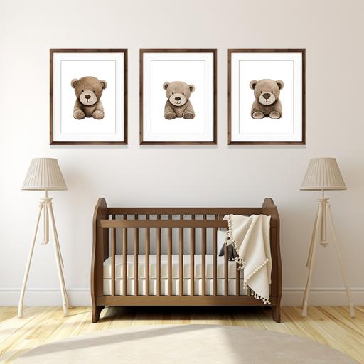 brown inspired, Nursery room, 3bank white wall frames, no images, no text, hd