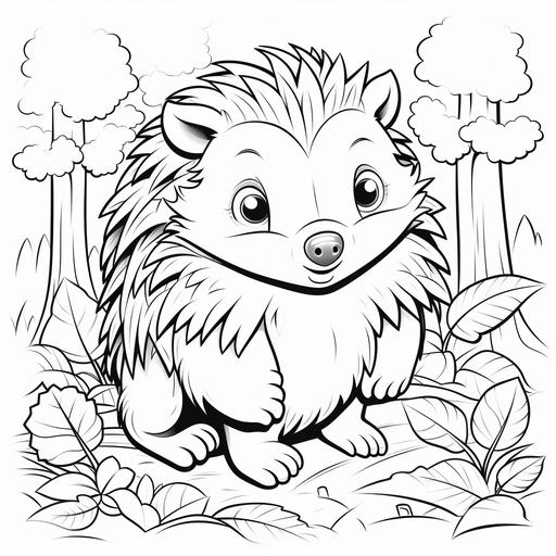 coloring page for kid, Hedgehog, cartoon style, thick lines, no shading, ar-- 9:11