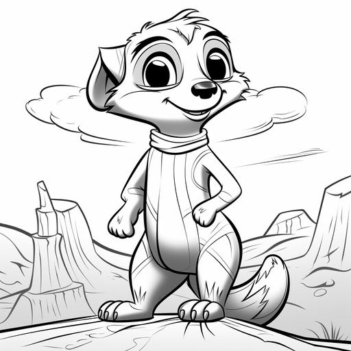 coloring page for kid, Meerkat, cartoon style, thick lines, no shading, ar-- 9:11